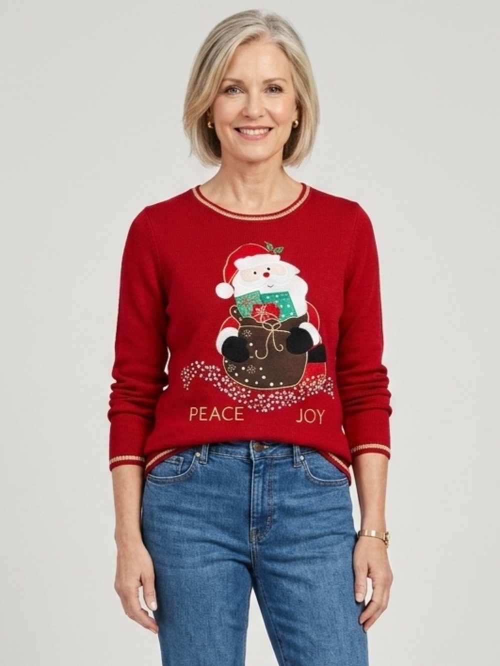 Festive Christmas Sweater Santa 'Peace & Joy'  - Size Small
